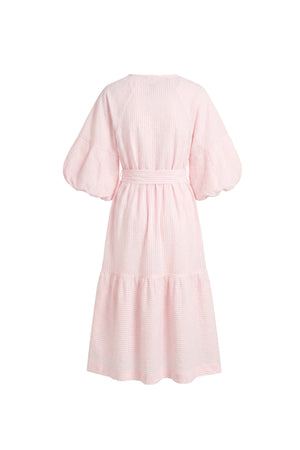 Beatrice Striped Puff Sleeve Midi Vestido 723107 ROS - Reina Diaz