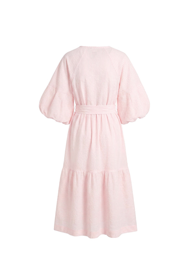 Beatrice Striped Puff Sleeve Midi Vestido 723107 ROS - Reina Diaz