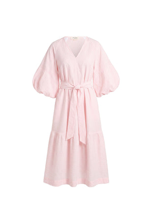 Beatrice Striped Puff Sleeve Midi Vestido 723107 ROS - Reina Diaz