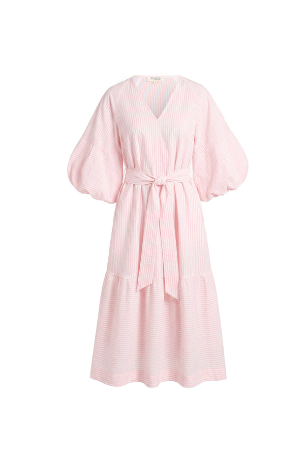Beatrice Striped Puff Sleeve Midi Vestido 723107 ROS - Reina Diaz