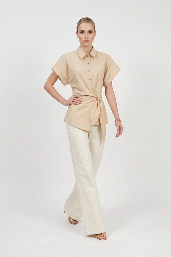 Begonia Knot - Detail Asymmetric Short - Sleeve Shirt - Reina Diaz