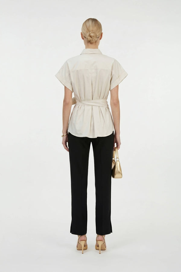 Begonia Knot-Detail Asymmetric Short-Sleeve Shirt 554297 BEI - Reina Diaz