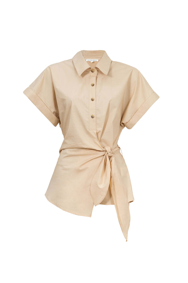 Begonia Knot - Detail Asymmetric Short - Sleeve Shirt - Reina Diaz