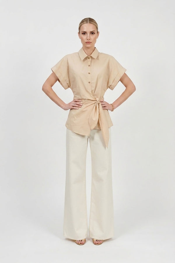 Begonia Knot - Detail Asymmetric Short - Sleeve Shirt - Reina Diaz