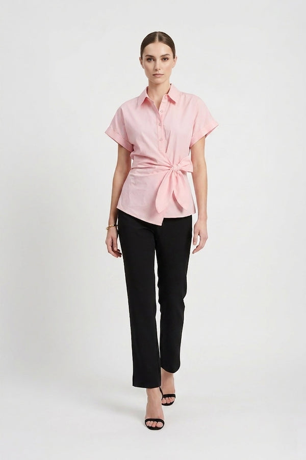 Begonia Knot - Detail Asymmetric Short - Sleeve Shirt - Reina Diaz