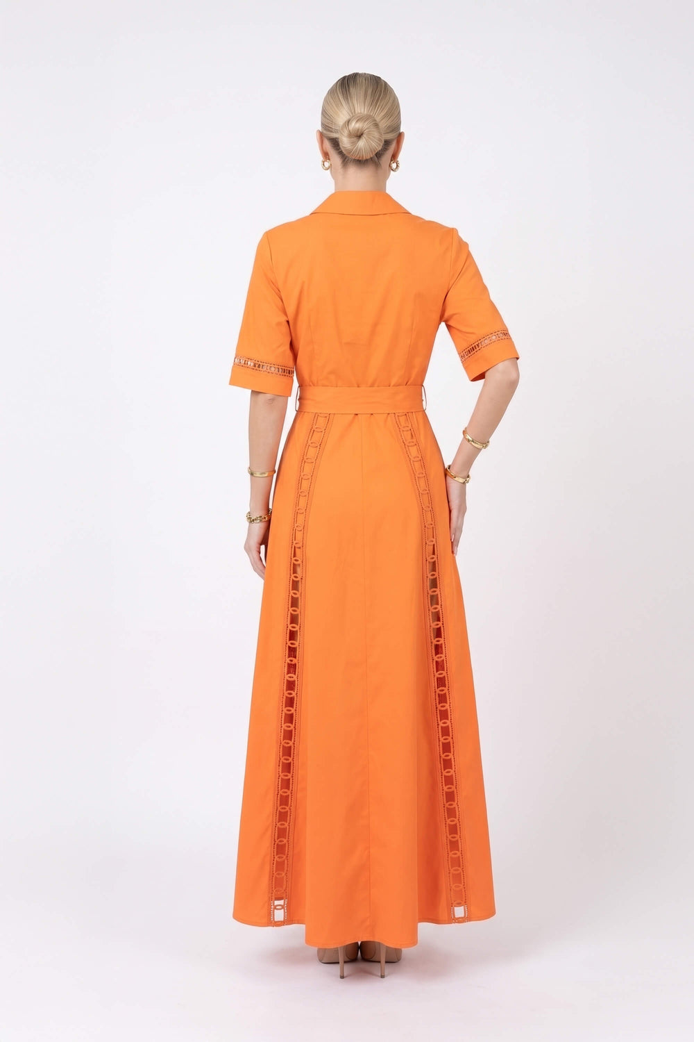 Berenice Belted Eyelet Shirt Maxi Vestido 526284 NAR - Reina Diaz