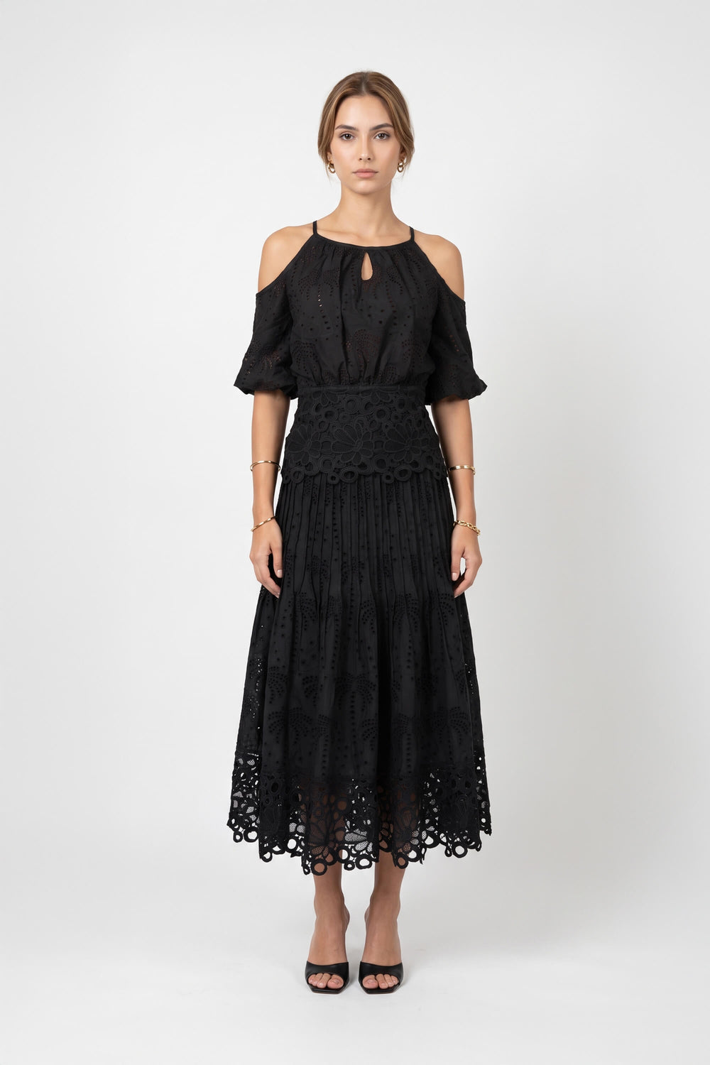 Berenice High-Waist Lace Midi Falda 740975 NEG - Reina Diaz
