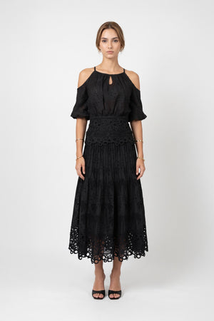 Berenice High-Waist Lace Midi Falda 740975 NEG - Reina Diaz