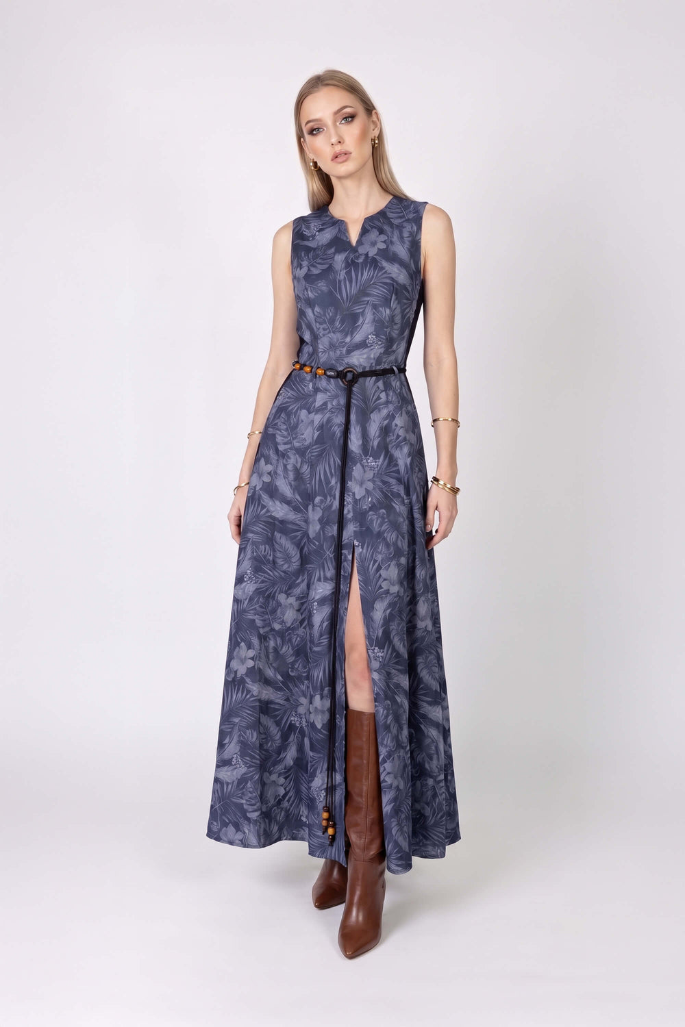 Berenice Printed Belted Maxi Vestido 723115 MAR - Reina Diaz