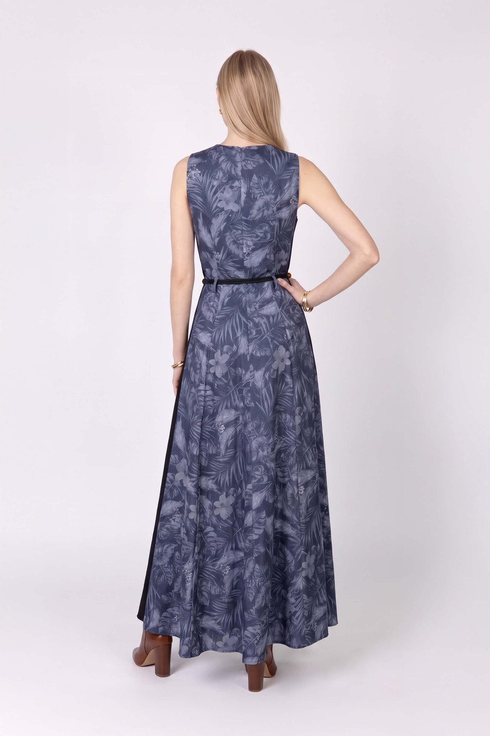 Berenice Printed Belted Maxi Vestido 723115 MAR - Reina Diaz