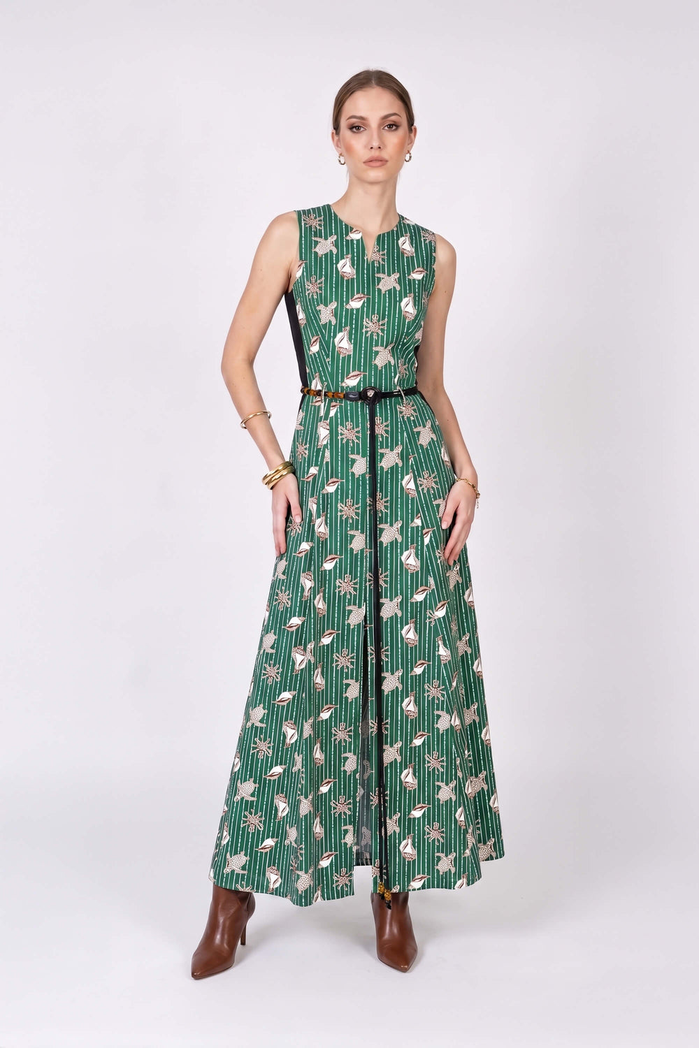 Berenice Printed Belted Maxi Vestido 723115 VER - Reina Diaz