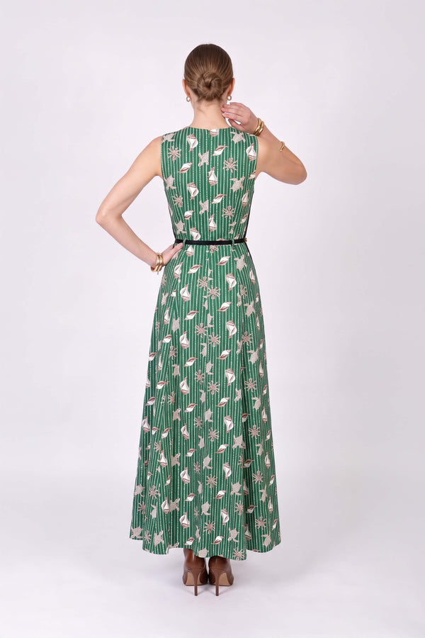 Berenice Printed Belted Maxi Vestido 723115 VER - Reina Diaz
