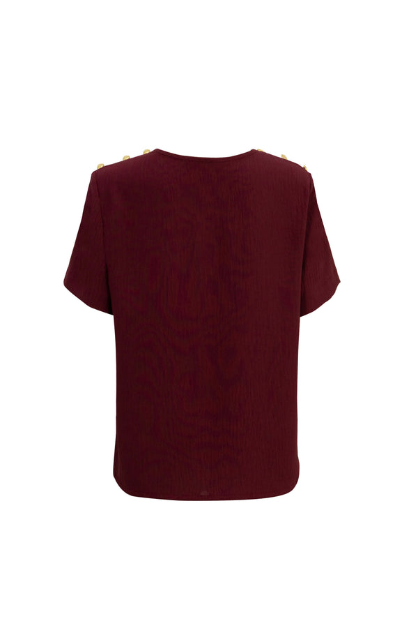 Bianca Shoulder-Button Short-Sleeve Blusa 554322 - Reina Diaz