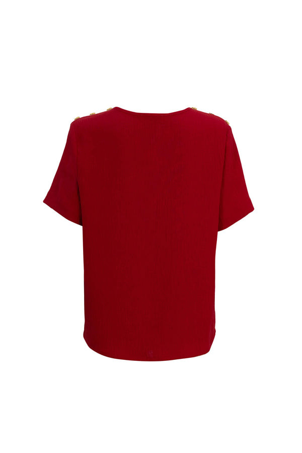 Bianca Shoulder-Button Short-Sleeve Blusa 554322 - Reina Diaz