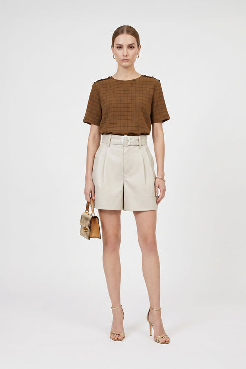 Bianca Shoulder-Button Short-Sleeve Blusa 554322 - Reina Diaz