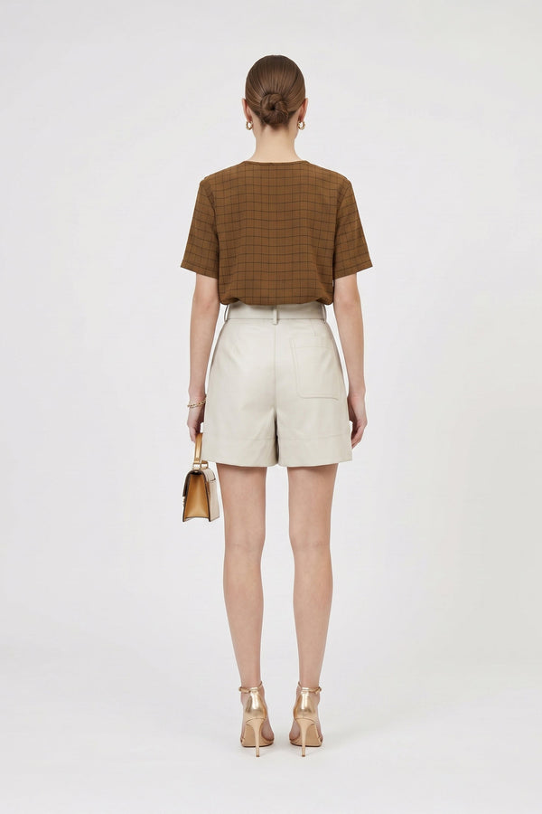 Bianca Shoulder-Button Short-Sleeve Blusa 554322 - Reina Diaz