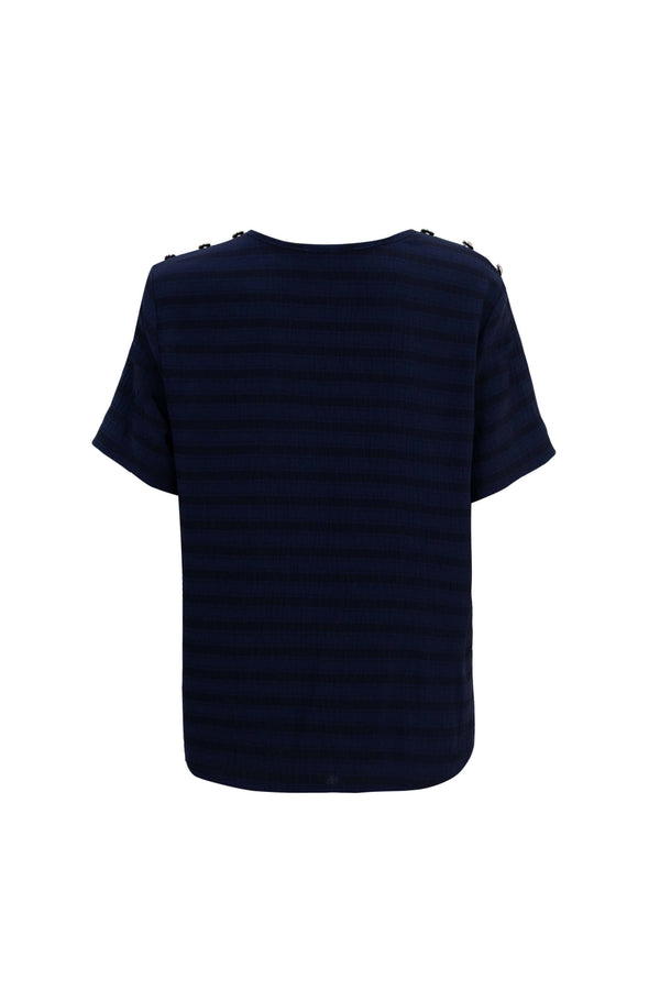 Bianca Shoulder-Button Short-Sleeve Blusa 554322 B - Reina Diaz