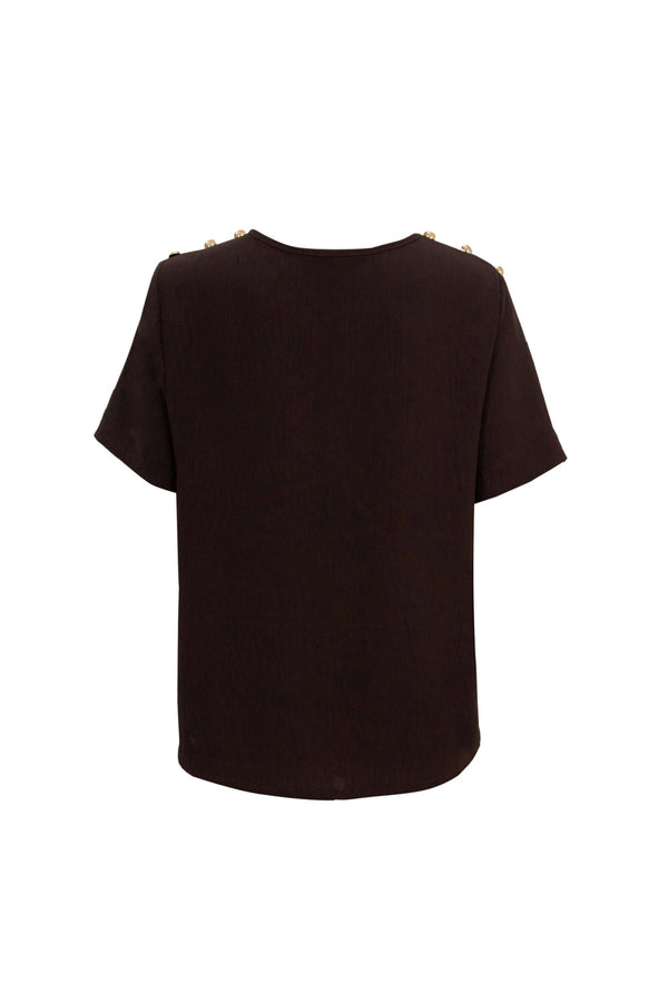 Bianca Shoulder-Button Short-Sleeve Blusa 554322 B - Reina Diaz