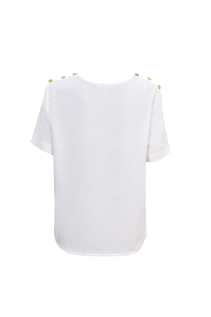 Bianca Shoulder-Button Short-Sleeve Blusa 554322 B - Reina Diaz