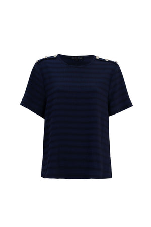 Bianca Shoulder-Button Short-Sleeve Blusa 554322 B - Reina Diaz