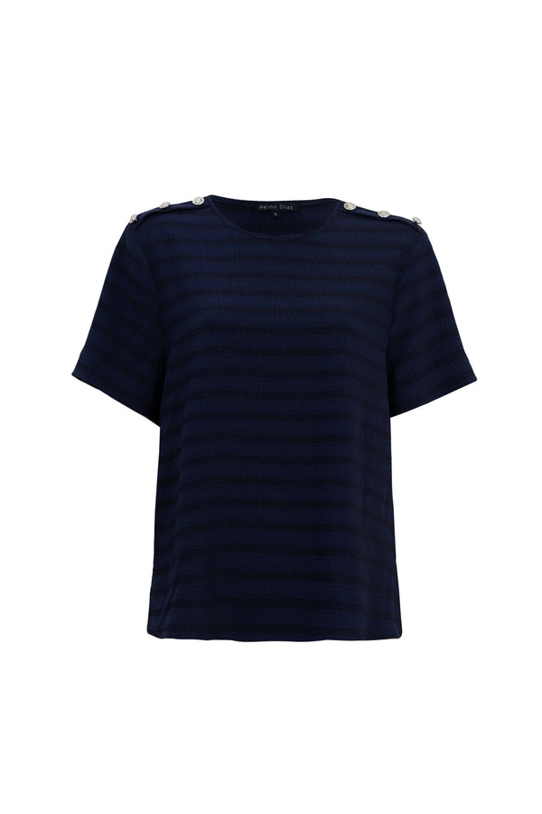 Bianca Shoulder-Button Short-Sleeve Blusa 554322 B - Reina Diaz