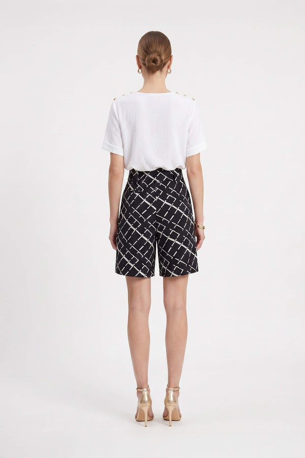 Bianca Shoulder-Button Short-Sleeve Blusa 554322 B - Reina Diaz