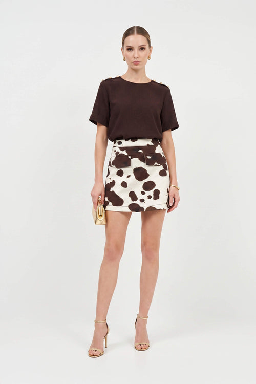 Bianca Shoulder-Button Short-Sleeve Blusa 554322 B - Reina Diaz