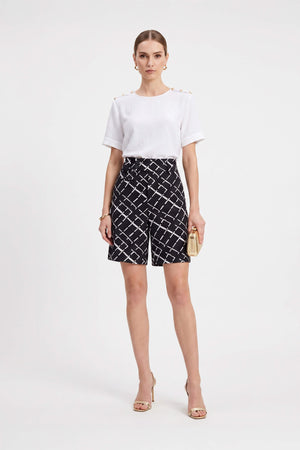 Bianca Shoulder-Button Short-Sleeve Blusa 554322 B - Reina Diaz