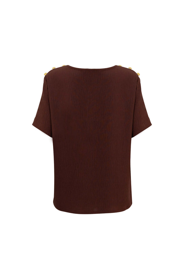 Bianca Shoulder-Button Short-Sleeve Blusa 554322 C - Reina Diaz