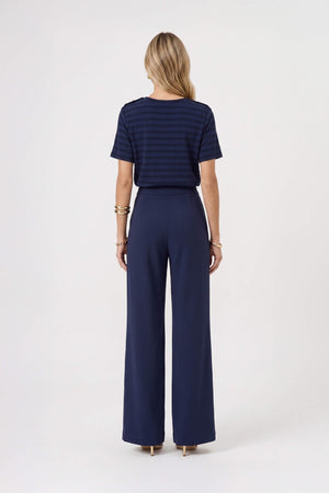 Bianca Shoulder-Button Short-Sleeve Blusa 554322 MOC/NAV/LAD/IVO - Reina Diaz