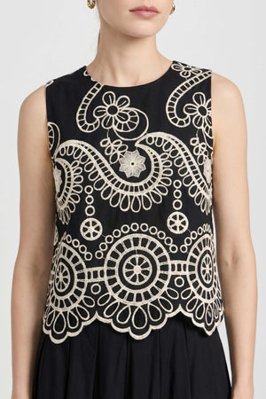 Brindisi Yellow Paisley Eyelet Cotton Shell Top - Reina Diaz