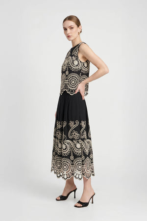 Brindisi Yellow Paisley Eyelet Cotton Shell Top - Reina Diaz