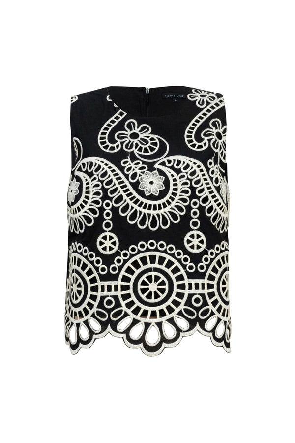 Brindisi Yellow Paisley Eyelet Cotton Shell Top - Reina Diaz