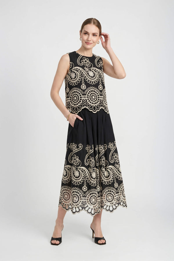 Brindisi Yellow Paisley Eyelet Cotton Shell Top - Reina Diaz
