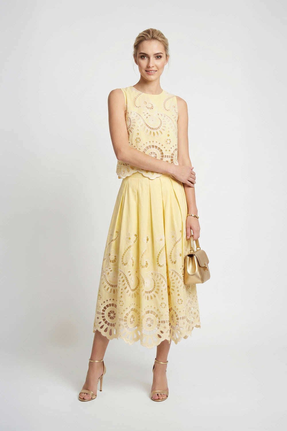 Brindisi Yellow Paisley Eyelet Cotton Shell Top - Reina Diaz