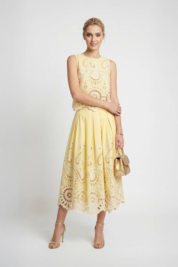 Brindisi Yellow Paisley Eyelet Cotton Shell Top - Reina Diaz