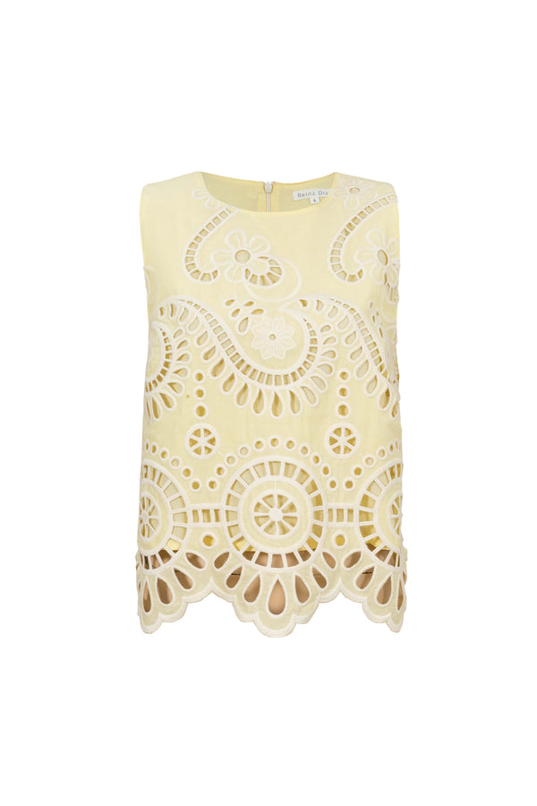 Brindisi Yellow Paisley Eyelet Cotton Shell Top - Reina Diaz