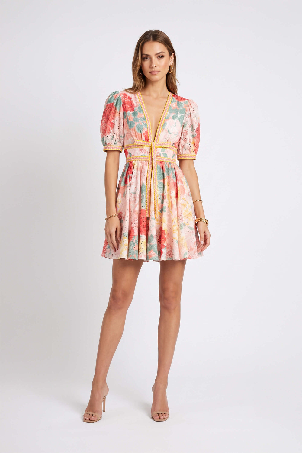 Camila Floral Plunging Mini Vestido 723120 NAR - Reina Diaz