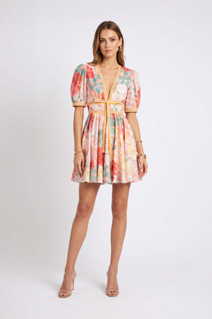 Camila Floral Plunging Mini Vestido 723120 NAR - Reina Diaz