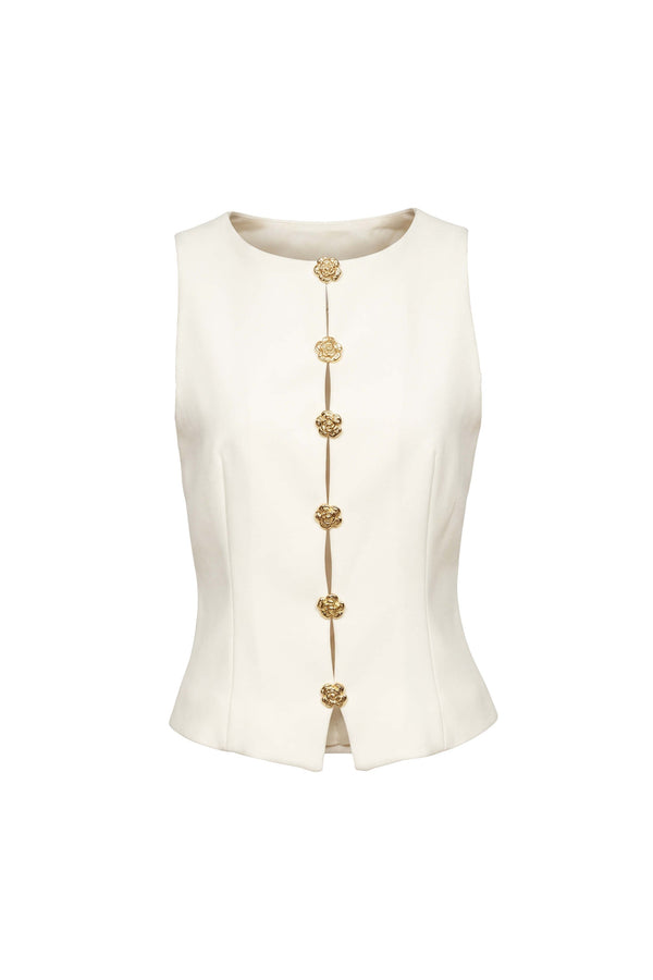 Camila Gold Flower Button Chaleco Top 501558 HUE - Reina Diaz