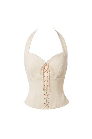 Camila Lace-Trim Lace-Up Halter Corset Top 501556 MAN - Reina Diaz