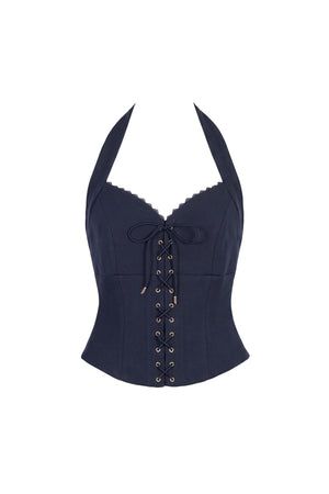 Camila Lace-Trim Lace-Up Halter Corset Top 501556 MAR - Reina Diaz