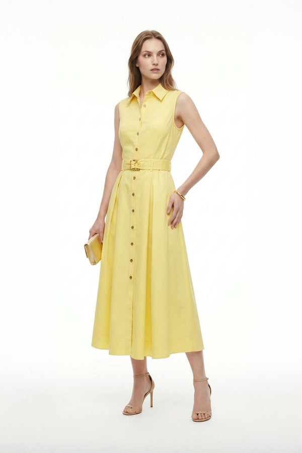 Camila Sleeveless Belted Midi Vestido - Reina Diaz