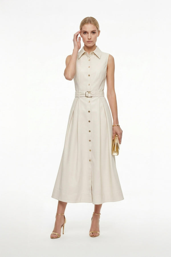 Camila Sleeveless Belted Midi Vestido - Reina Diaz