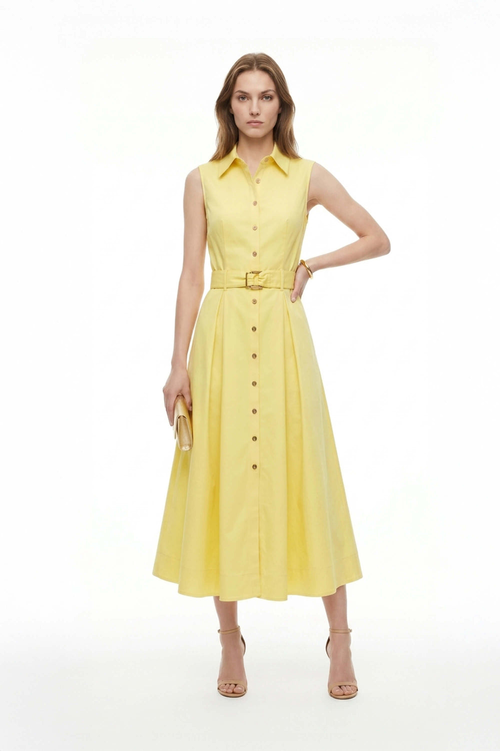 Camila Sleeveless Belted Midi Vestido - Reina Diaz