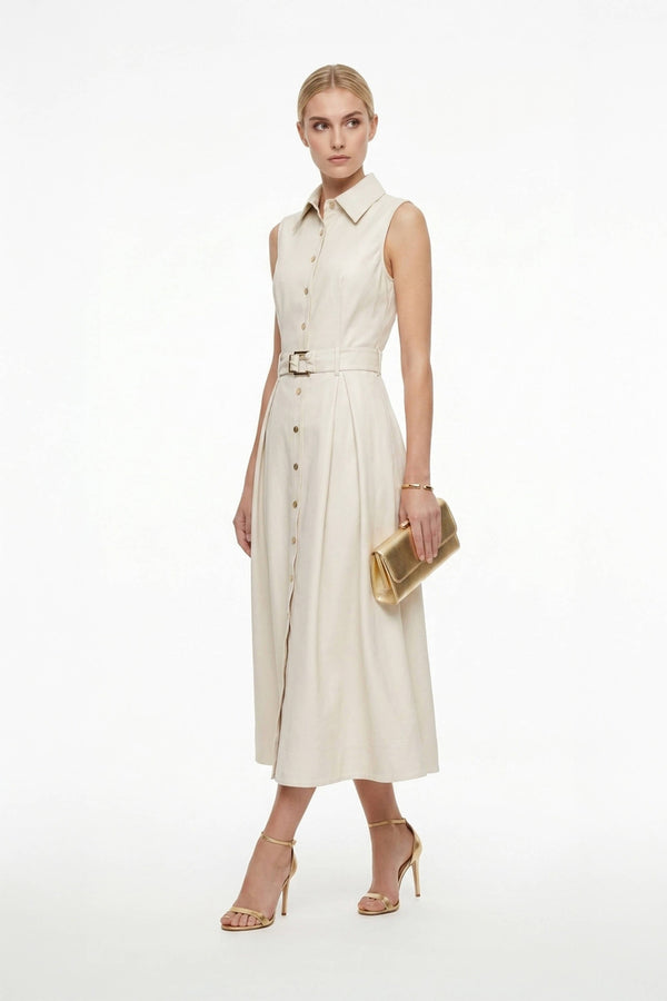 Camila Sleeveless Belted Midi Vestido - Reina Diaz