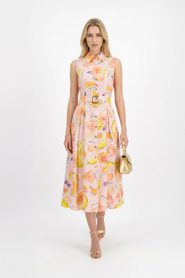 Camila Sleeveless Belted Midi Vestido - Reina Diaz