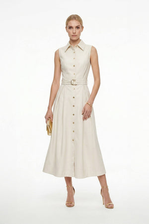 Camila Sleeveless Belted Midi Vestido - Reina Diaz