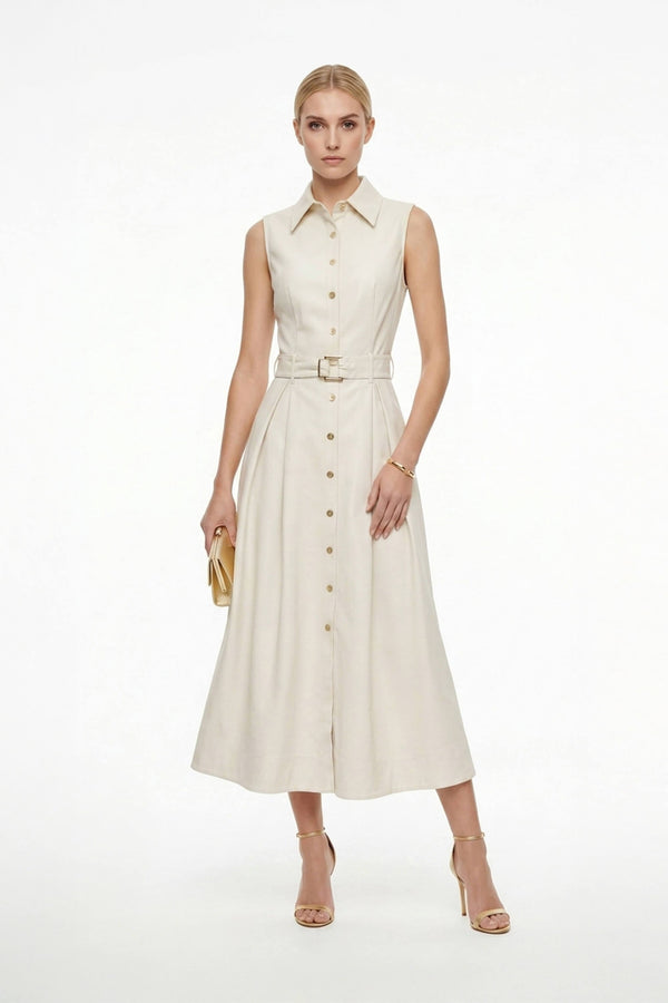 Camila Sleeveless Belted Midi Vestido - Reina Diaz