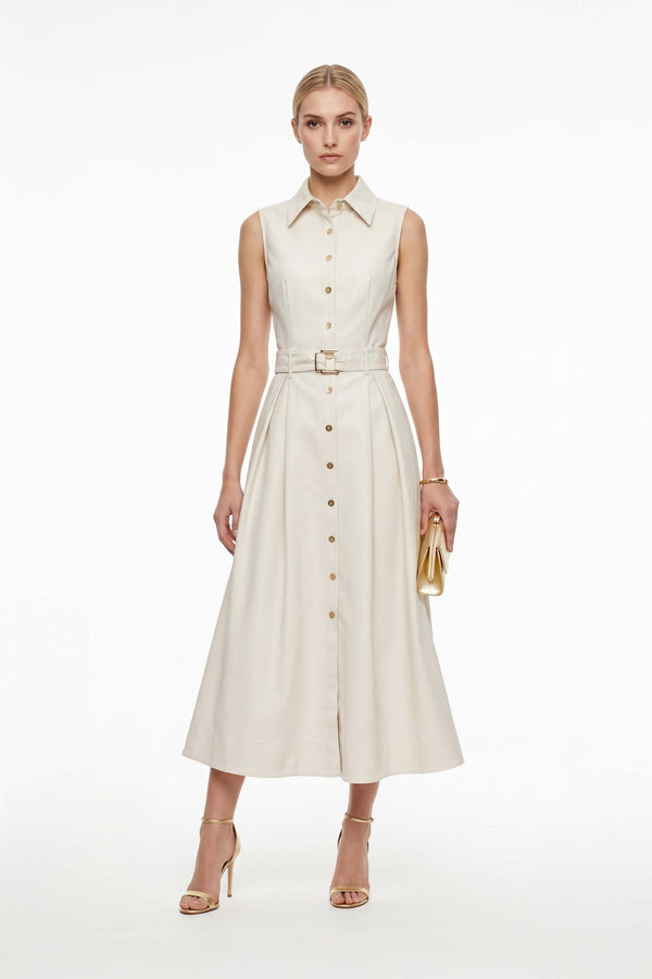 Camila Sleeveless Belted Midi Vestido - Reina Diaz